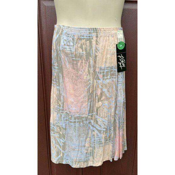 NOS Deadstock VTG 1980s Midi Skirt Pastel Abstract Elastic Waist NWT F Shay Pink - Picture 3 of 8